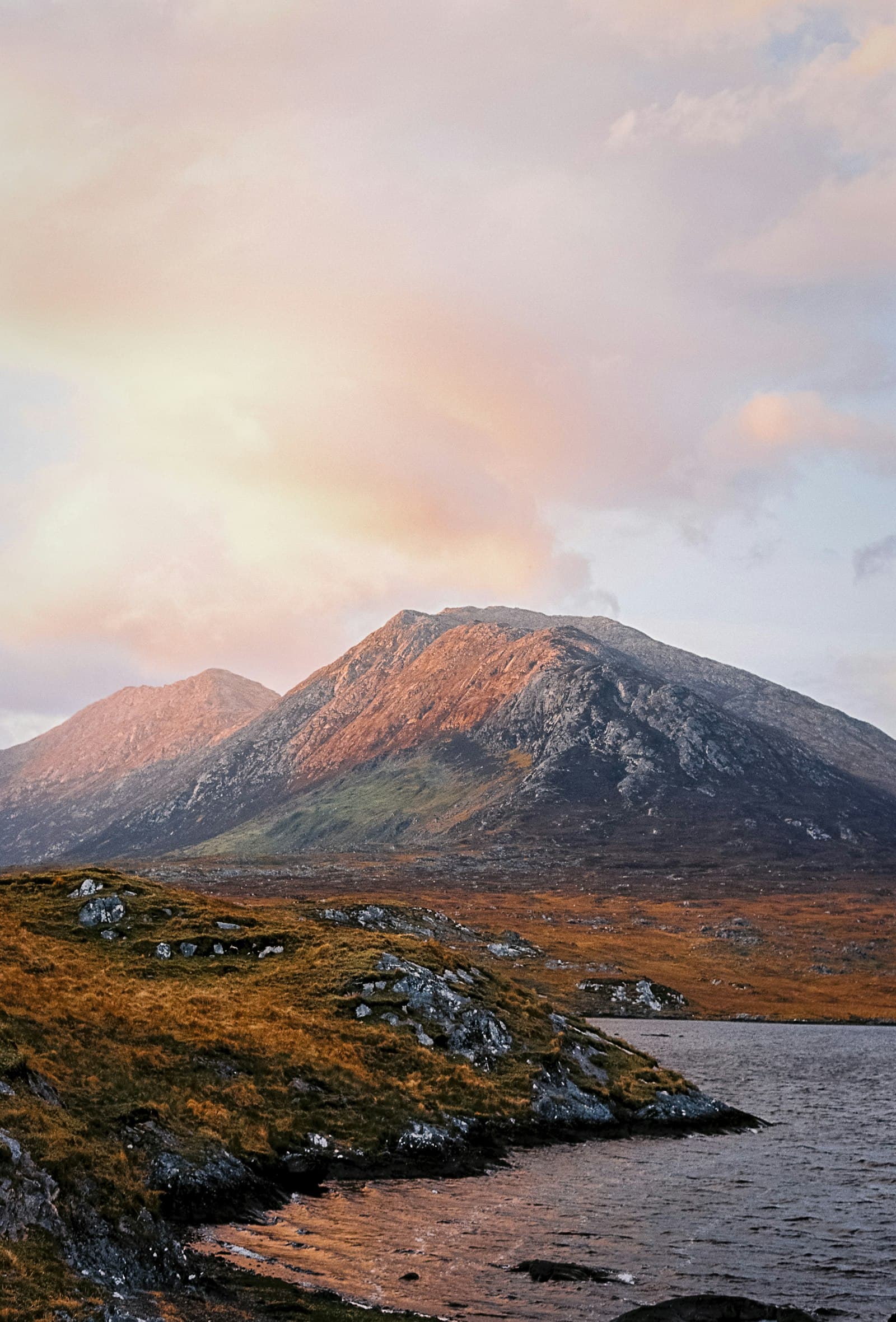 The Twelve Bens mountains in Connemara at sunset